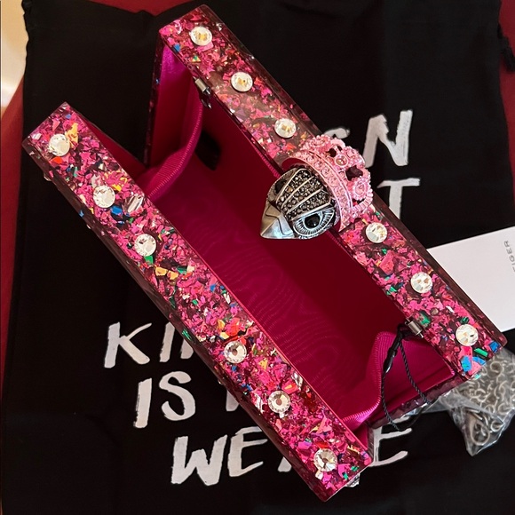 Kurt Geiger Pink Glitter London Box Clutch - Picture 12 of 12